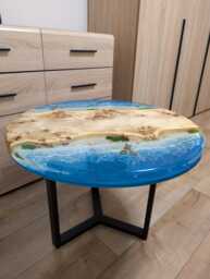 Handmade Epoxy Resin Coffee Table Ocean Design, Metal Legs - thumbnail 1