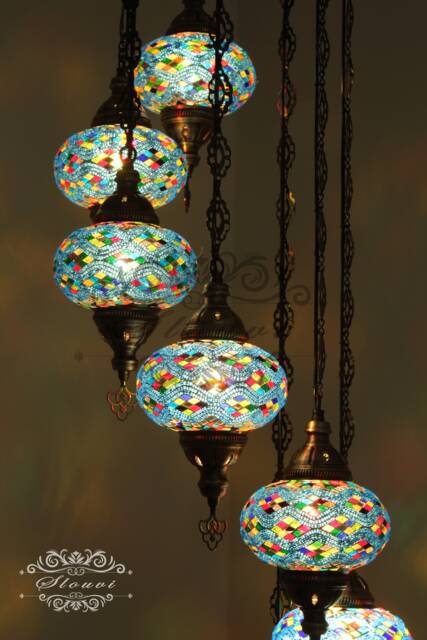7 - Ball Turkish Water Drop Style Mosaic Chandelier With Large Globes - image 1