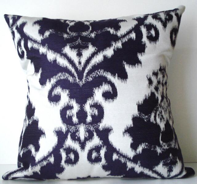 New 18x18 Inch Designer Handmade Pillow Case Purple On White Ikat Damask