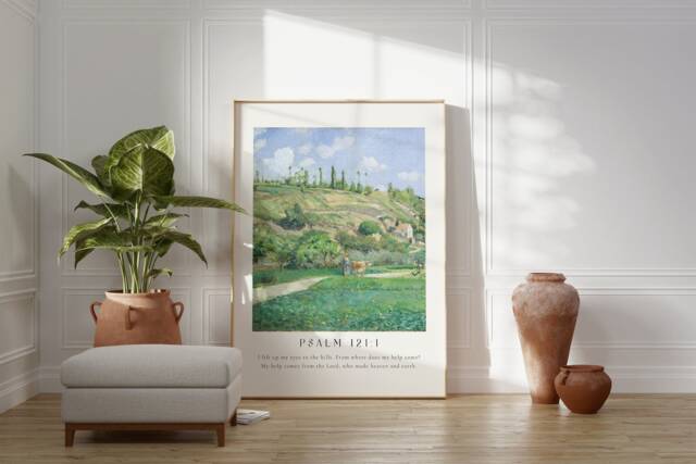 Psalm 121 I Lift Up My Eyes To The Hills Poster, Camille Pissarro, Bible Verse Prints, Modern Christian Home Decor, Faith Poster - image 1