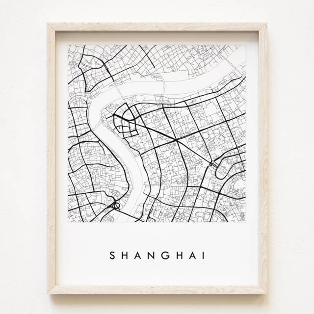 Shanghai Map Hand Drawn Street China City Drawing Black & White - Art Print Wedding Anniversary Asia Travel Expat Wall Decor - image 1