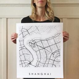 Shanghai Map Hand Drawn Street China City Drawing Black & White - Art Print Wedding Anniversary Asia Travel Expat Wall Decor - thumbnail 3