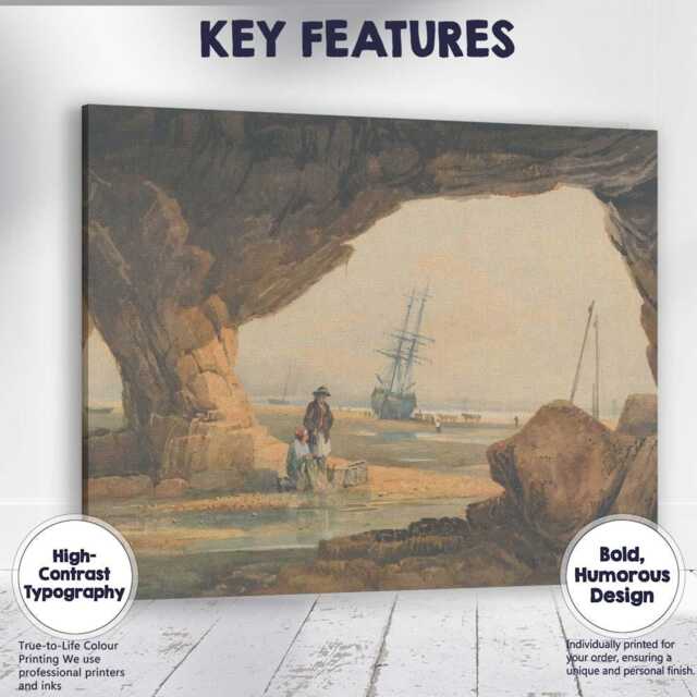 Coastal Cave Seascape With Sailing Ship Maritime Watercolour Landscape Canvas Wall Art Print Decor Picture Ready To Hang - image 1