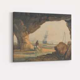 Coastal Cave Seascape With Sailing Ship Maritime Watercolour Landscape Canvas Wall Art Print Decor Picture Ready To Hang - thumbnail 4