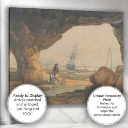 Coastal Cave Seascape With Sailing Ship Maritime Watercolour Landscape Canvas Wall Art Print Decor Picture Ready To Hang - thumbnail 3