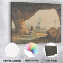Coastal Cave Seascape With Sailing Ship Maritime Watercolour Landscape Canvas Wall Art Print Decor Picture Ready To Hang - thumbnail 2