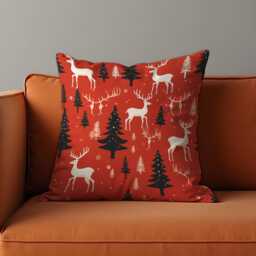Reindeer Christmas Cushion Cover, Red Holiday Throw Pillowcase With White Deer & Pine Trees, Festive Winter Decor For Sofa Or Cabin