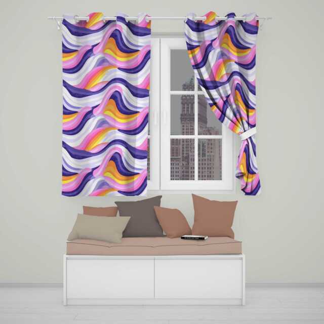 Colorful Pastel Wave Gradient Flow Pattern Seamless Readymade Eyelet Ring Top Thermal 100% Blackout Curtains - image 1