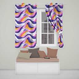 Colorful Pastel Wave Gradient Flow Pattern Seamless Readymade Eyelet Ring Top Thermal 100% Blackout Curtains