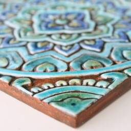 Handmade Ceramic Mandala Wall Art Turquoise Tile Decor(20cm/7.9 - thumbnail 3