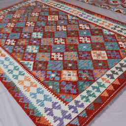 6'8x10'1 Ft Afghan Kilim Area Rug, Natural Veg Dyes Handwoven Wool Geometric Flatweave Boho Oriental Living Room, Bedroom Rug - thumbnail 2