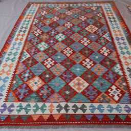 6'8x10'1 Ft Afghan Kilim Area Rug, Natural Veg Dyes Handwoven Wool Geometric Flatweave Boho Oriental Living Room, Bedroom Rug - thumbnail 3