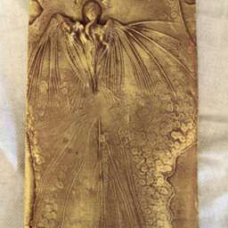 Wall Sculpture Bas Relief Flying Away Angel Gold Or Silver Tile Original Art Piece Home Office Decor Angel Collector Gift Idea Wings - thumbnail 2