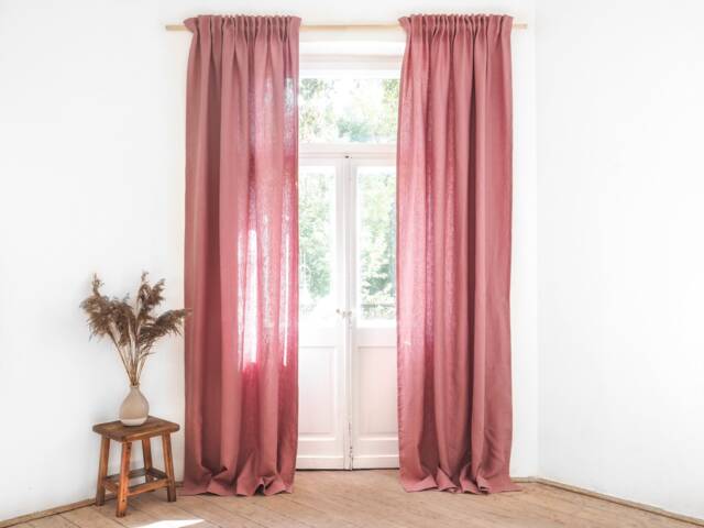 Dusty Pink Heavy Linen - 280 G/M2 Curtain Panel With Tape. Pleating Tape Curtain. Pencil Pleat/1 Pcs - image 1