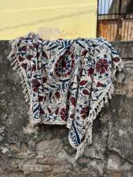 Traditional Suzani Cotton Tnt Throw Blanket - Lightweight Decorative Sofa & Couch Cover - thumbnail 1