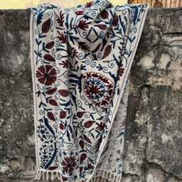 Traditional Suzani Cotton Tnt Throw Blanket - Lightweight Decorative Sofa & Couch Cover - thumbnail 2