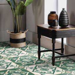 Modern Portugal Tiles Vinyl Flooring, Green Art Floor, Beige Gift For Her, Retro Bedroom Inspirations, Homecoming Proposal Ideas - thumbnail 3