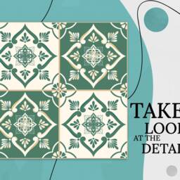 Modern Portugal Tiles Vinyl Flooring, Green Art Floor, Beige Gift For Her, Retro Bedroom Inspirations, Homecoming Proposal Ideas - thumbnail 2