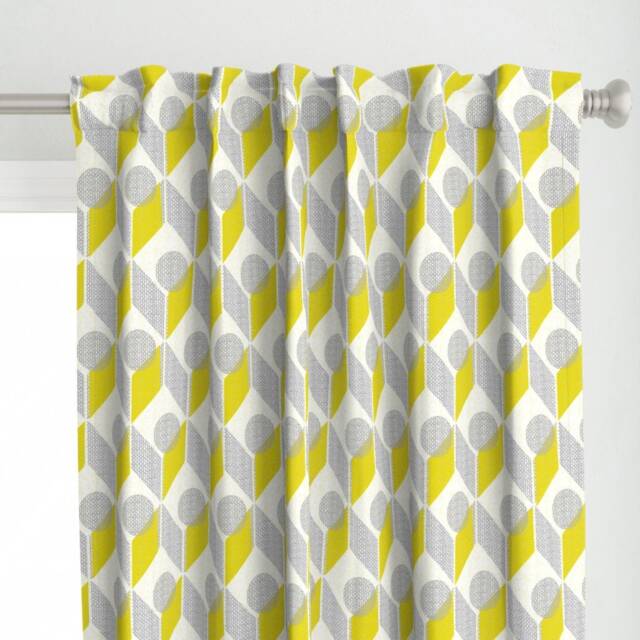 50S Geometric Curtain Panel - Chartreuse & Gray Woven Look Circles Chevrons Custom Dots On Tables By Ottomanbrim - image 1