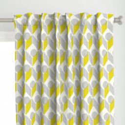 50S Geometric Curtain Panel - Chartreuse & Gray Woven Look Circles Chevrons Custom Dots On Tables By Ottomanbrim - thumbnail 1