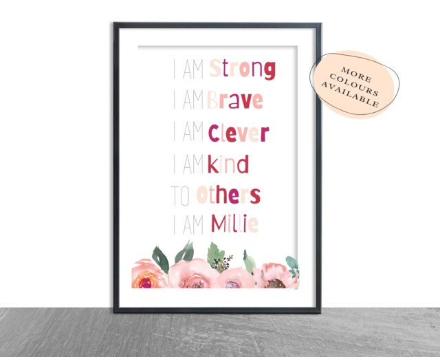 I Am Kind I Clever Brave - Affirmation Children's Print Girls An Boys Bedroom Nursery - image 1