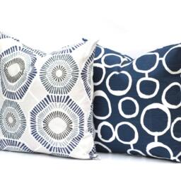 Indigo Blue Navy Gray White Pillow, Throw Home Decor, Decorative Accent Pillow, Decor - thumbnail 3