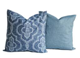Indigo Blue Navy Gray White Pillow, Throw Home Decor, Decorative Accent Pillow, Decor - thumbnail 1