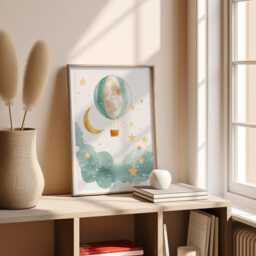 Hot Air Balloon, Nursery Prints, Wall Art, Prints For Baby Boys Room, Girls Moon & Stars, Posters - thumbnail 1