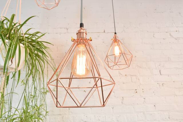 Diamond Cage Pendant Any Color Custom Lamp Modern Industrial Light Fixture Hardwired Ceiling Lighting - image 1