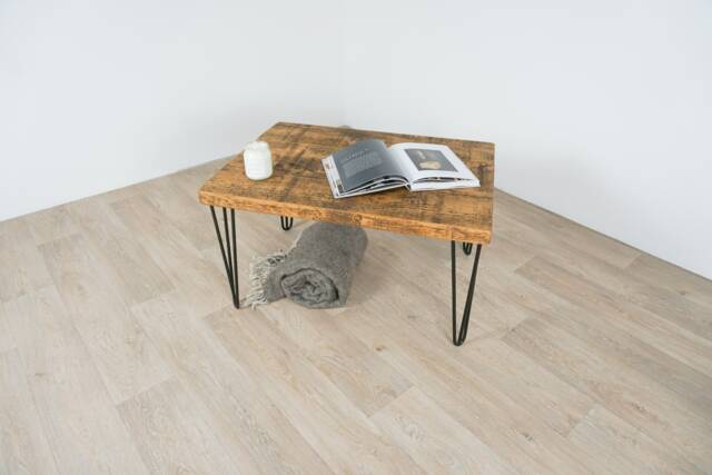 Rustic, Handmade Solid Wood Coffee Table With Black Three Pin Hairpin Legs - image 1