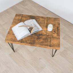 Rustic, Handmade Solid Wood Coffee Table With Black Three Pin Hairpin Legs - thumbnail 2