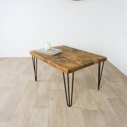 Rustic, Handmade Solid Wood Coffee Table With Black Three Pin Hairpin Legs - thumbnail 3