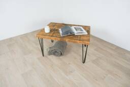 Rustic, Handmade Solid Wood Coffee Table With Black Three Pin Hairpin Legs