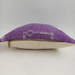 Moroccan Cactus Silk Cushion Cover, Handmade Sabra Throw Pillow, Purple Cushion, Scatter 16''x16''/40x37 cm - thumbnail 3