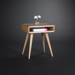 Heim - Mid Century Modern Night Stand, Bed Side Table, With Open Shelf, Made Of Oak Wood - thumbnail 2