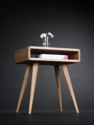 Heim - Mid Century Modern Night Stand, Bed Side Table, With Open Shelf, Made Of Oak Wood - thumbnail 1