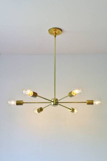 Sputnik Chandelier, Mid Century Modern Brass Pendant Lighting Fixture, 6 Arms, Large Hanging Ceiling Mount Lamp, Free Shipping - image 1