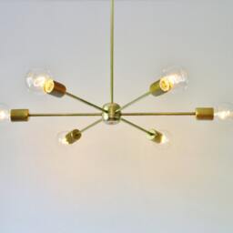 Sputnik Chandelier, Mid Century Modern Brass Pendant Lighting Fixture, 6 Arms, Large Hanging Ceiling Mount Lamp, Free Shipping - thumbnail 3