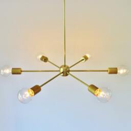 Sputnik Chandelier, Mid Century Modern Brass Pendant Lighting Fixture, 6 Arms, Large Hanging Ceiling Mount Lamp, Free Shipping - thumbnail 2
