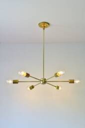 Sputnik Chandelier, Mid Century Modern Brass Pendant Lighting Fixture, 6 Arms, Large Hanging Ceiling Mount Lamp, Free Shipping - thumbnail 1