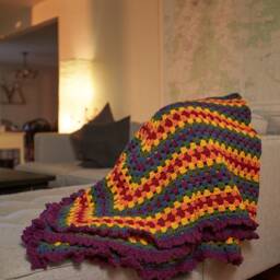 Rainbow Blanket, Striped Sofa Throw, Afghan, Crochet Blanket, Throw Madewithpride - thumbnail 4