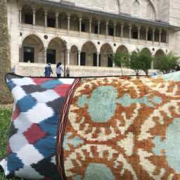 Uzbek Ikat Velvet Lumbar Pillow Cover Traditional Handwoven Silk Fabric - thumbnail 2