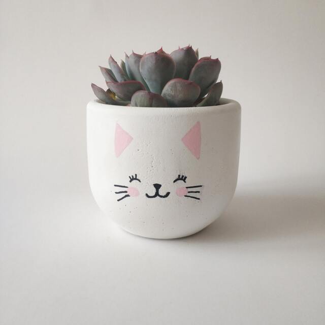 Cat Concrete Succulent Planter, Minimalist Home Decor - image 1
