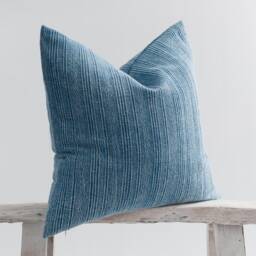 Striped Stonewash Cotton Lumbar Pillow Cover, Vintage Blue - thumbnail 3