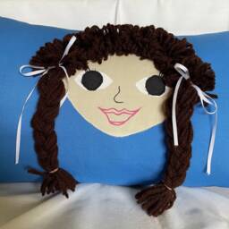 Blue, W/Ponytails Handmade Rag Doll Pillow - thumbnail 3
