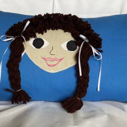 Blue, W/Ponytails Handmade Rag Doll Pillow - thumbnail 2