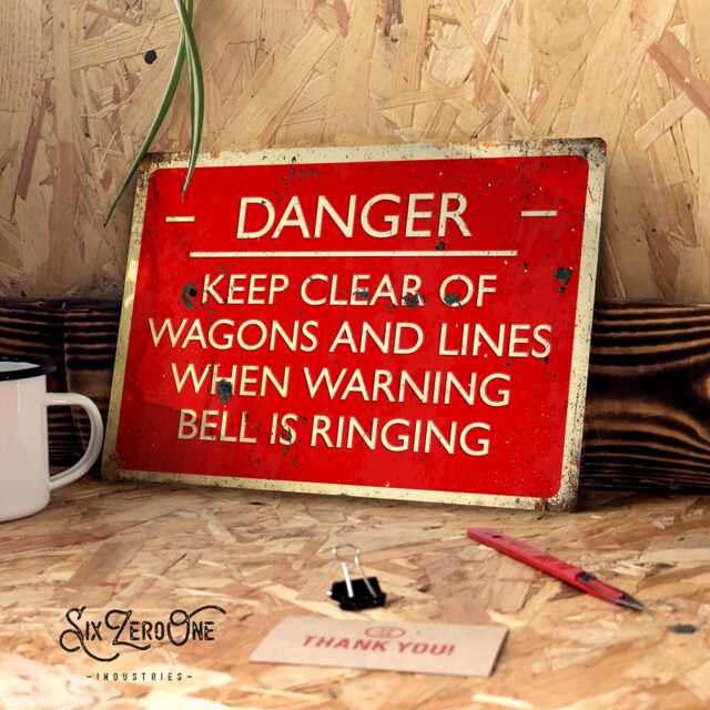 Danger, Keep Clear Metal Sign. Worn Look Rusty Print. Railway Companies Train Set Build Steam Locomotive Platform - image 1