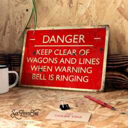 Danger, Keep Clear Metal Sign. Worn Look Rusty Print. Railway Companies Train Set Build Steam Locomotive Platform - thumbnail 1