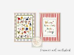 Set Of 2 Bright Playroom, Bedroom Or Nursery Prints. Alphabet & Where The Cool Kids Play Quote - Unframed - thumbnail 1