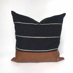 Charcoal Stripe Color Block Pillow Cover, Black & Faux Leather Pillow, White Modern